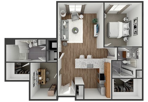 Floor plan for 1 bed, 1 bath, 976 sqft